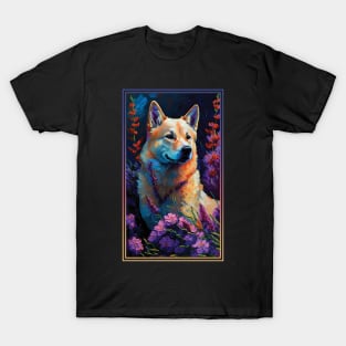 Jindo Dog Vibrant Tropical Flower Tall Digital Oil Painting Portrait 3 T-Shirt